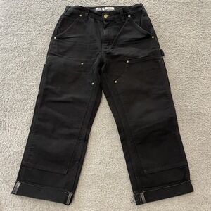 Carhartt Double Knee Carpenter Pant Men 30x25 Raw Hem Loose Fit Work USA B01-BLK